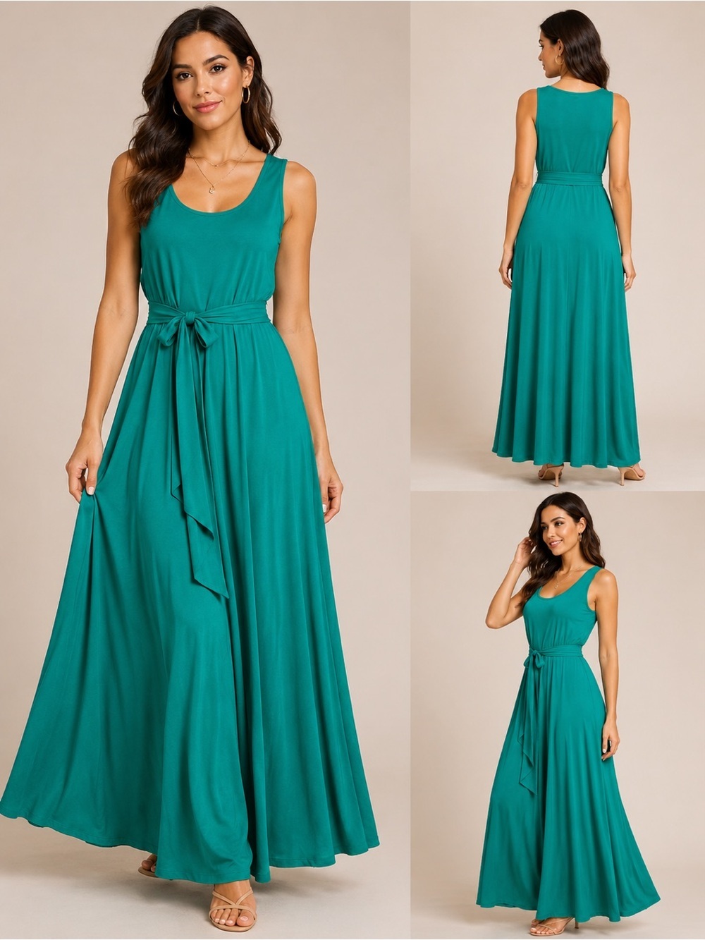 Calvin Klein Teal Sleeveless Tie-Waist Maxi Dress